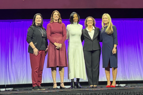 AASA, The Superintendents Association, Women in School Leadership Awards Caption: Women in School Leadership Awards at the 2026 AASA National Conference on Education. Left to right: Tiffany Bartolazzi, Horace Mann; Crystal Turner, superintendent, Saddleback Valley Unified School District (Calif.), Myriam Rogers, superintendent, Baltimore County Public Schools (Md.), Janeen Peretin, assistant to the superintendent, Baldwin-Whitehall School District (Pa.), Mary Decker, associate director of schools for teaching and learning, Franklin Special District (Tenn)